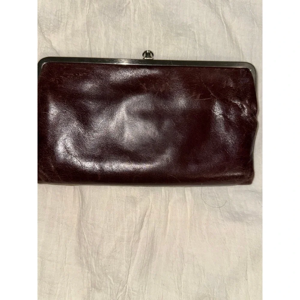 Hobo international double kiss lock brown leather Lauren‎ clutch purse